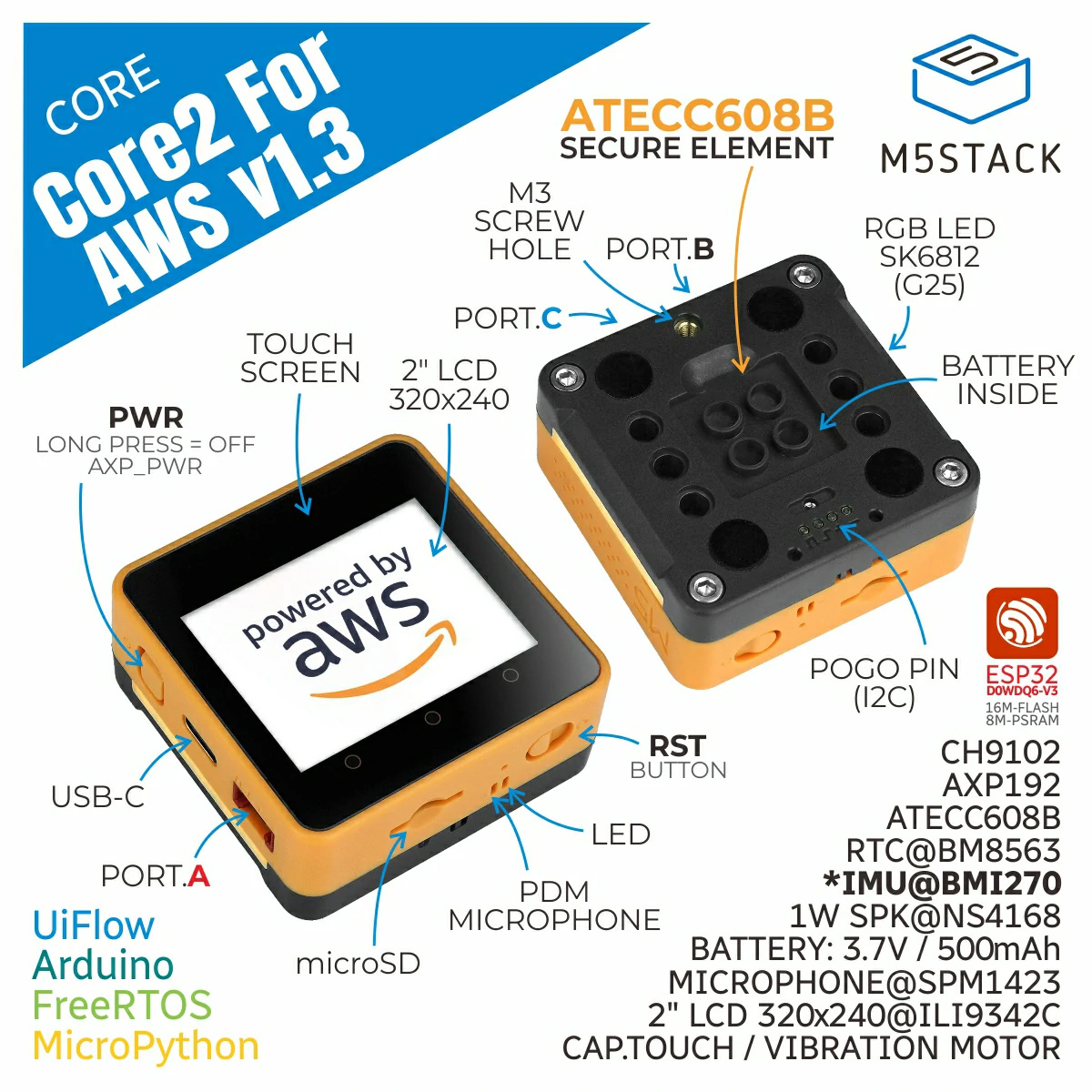 M5Stack Core2 AWS IoT Kit ESP3 - M5Stack Core2 ulasan dan harga